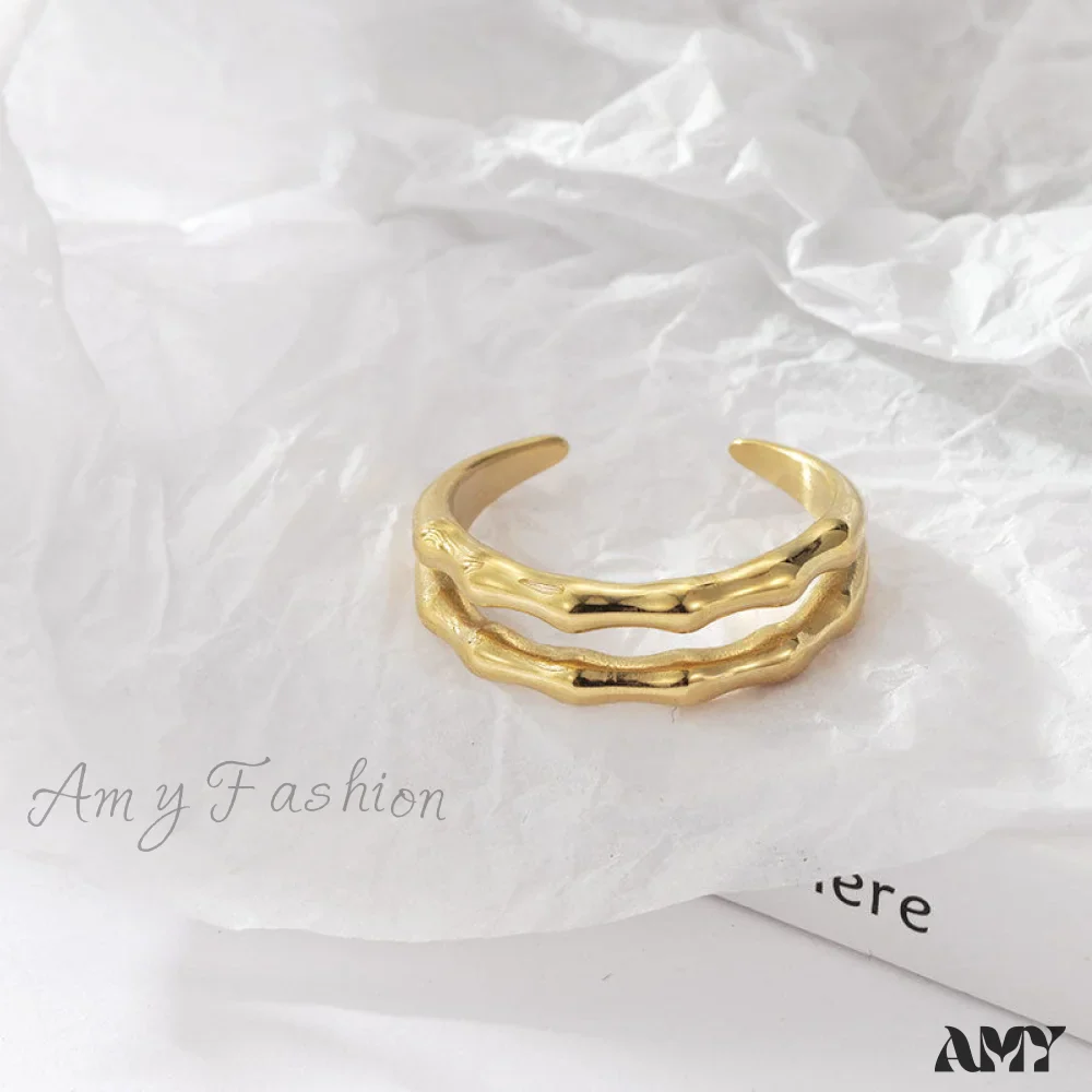 Amy Fashion - Stainless Steel Casting Double Layer Bamboo Ring - Image 3