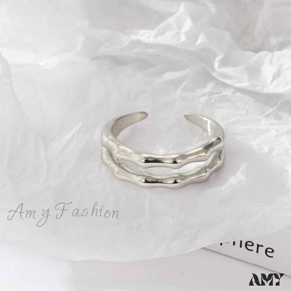 Amy Fashion - Stainless Steel Casting Double Layer Bamboo Ring - Image 4