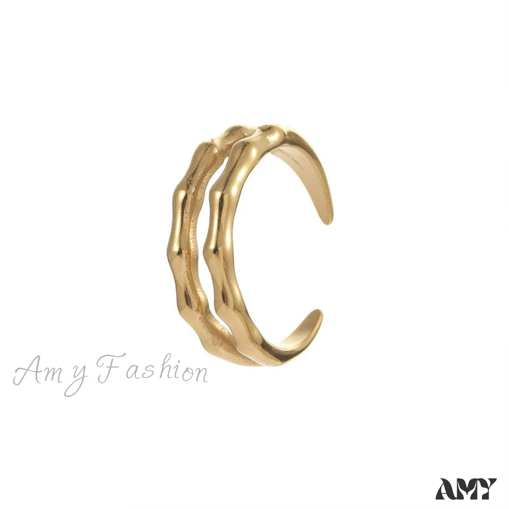 Amy Fashion - Stainless Steel Casting Double Layer Bamboo Ring - Image 5