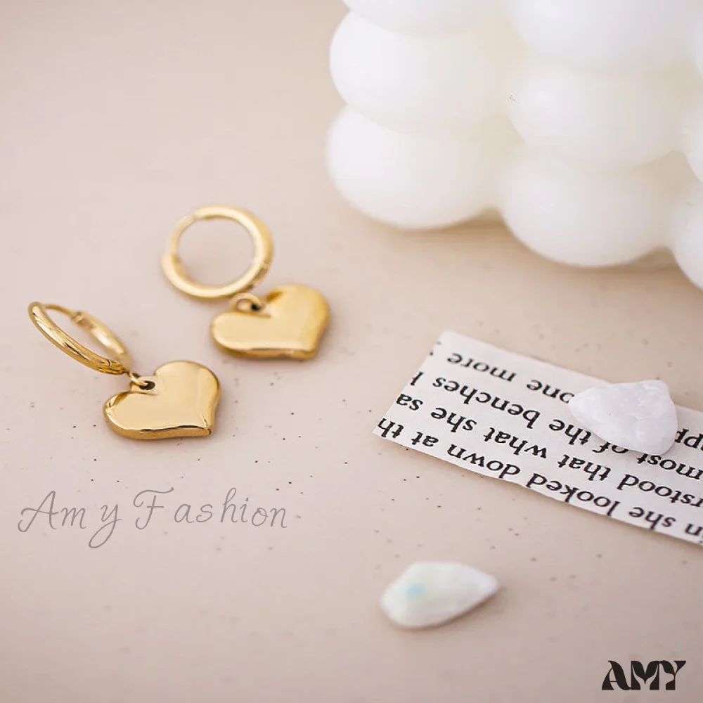 Gold Romantic Heart Hoop Pendant Earrings - Image 6