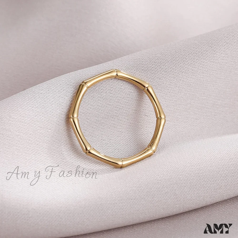 Amy Fashion - Stainless Steel Bamboo Shape Closed Rings - Image 6