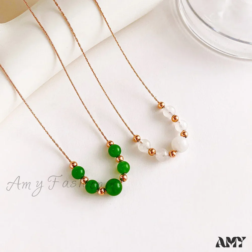 Amy Fashion - 14K Gold White Green Bead Necklaces - Image 3