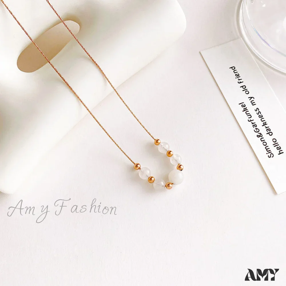 Amy Fashion - 14K Gold White Green Bead Necklaces - Image 4