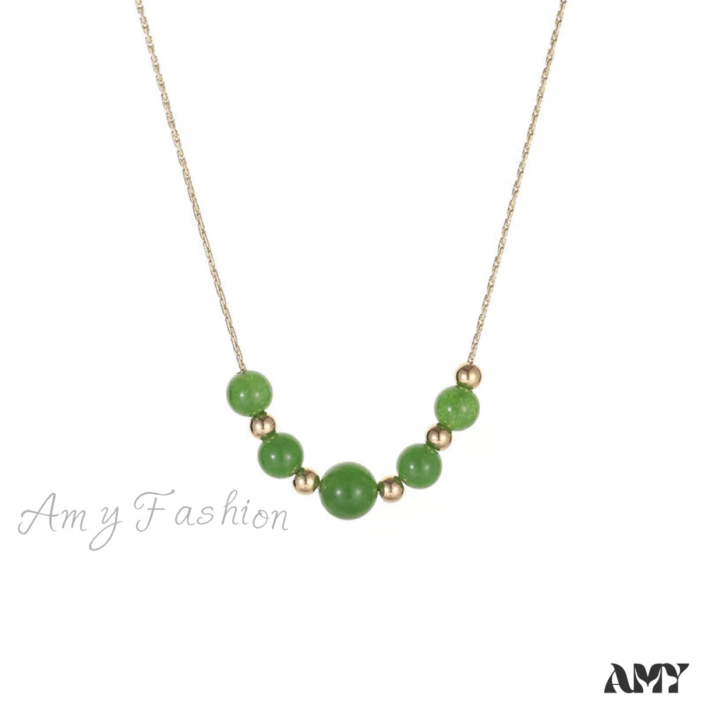 Amy Fashion - 14K Gold White Green Bead Necklaces - Image 5