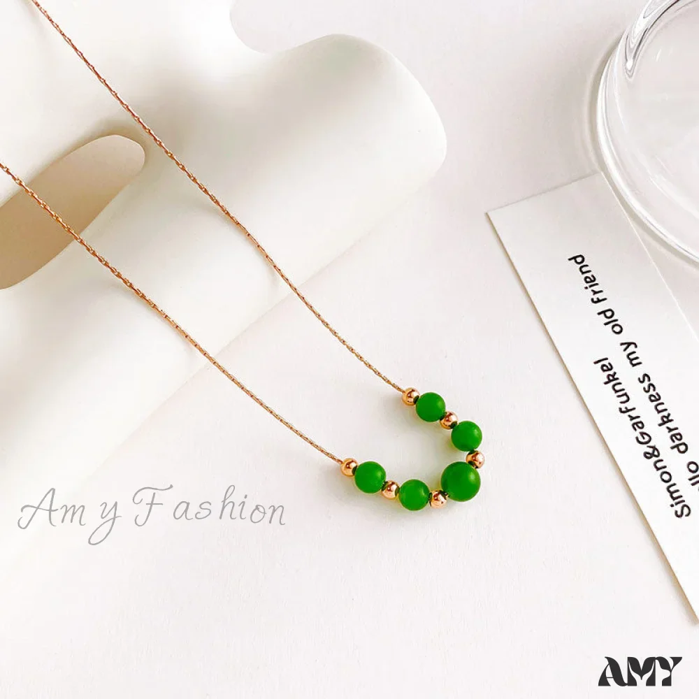 Amy Fashion - 14K Gold White Green Bead Necklaces - Image 7