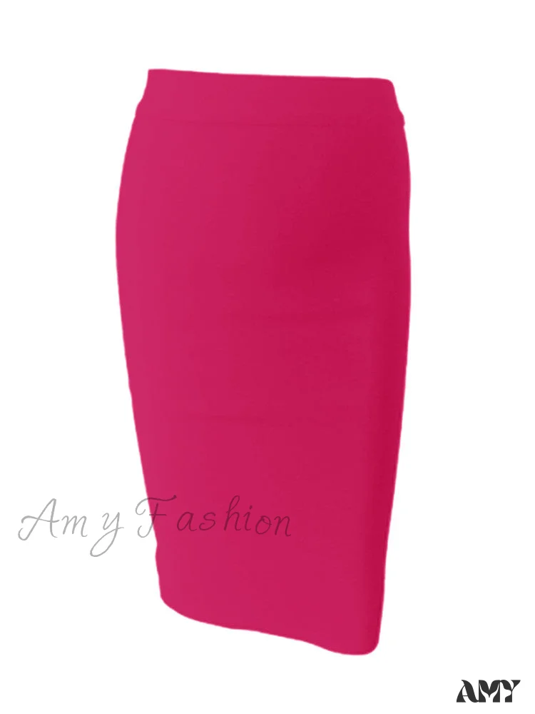 Amy Fashion - Solid Color Sexy Bodycon Party Bandage Skirt - Image 17