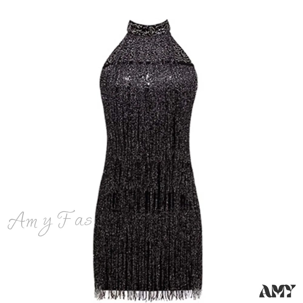 1920s Vintage Great Gatsby V-Neck Sleeveless Sequin Beaded Tassel Flapper Vestidos Female Elegant Party Dress - Image 3
