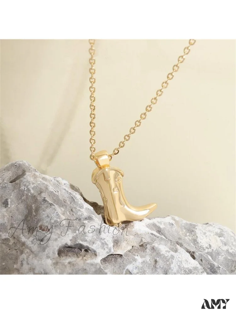 Amy Fashion - 1pc Retro Punk Style Western Cowboy Boot Shaped Pendant Necklace, - Image 3