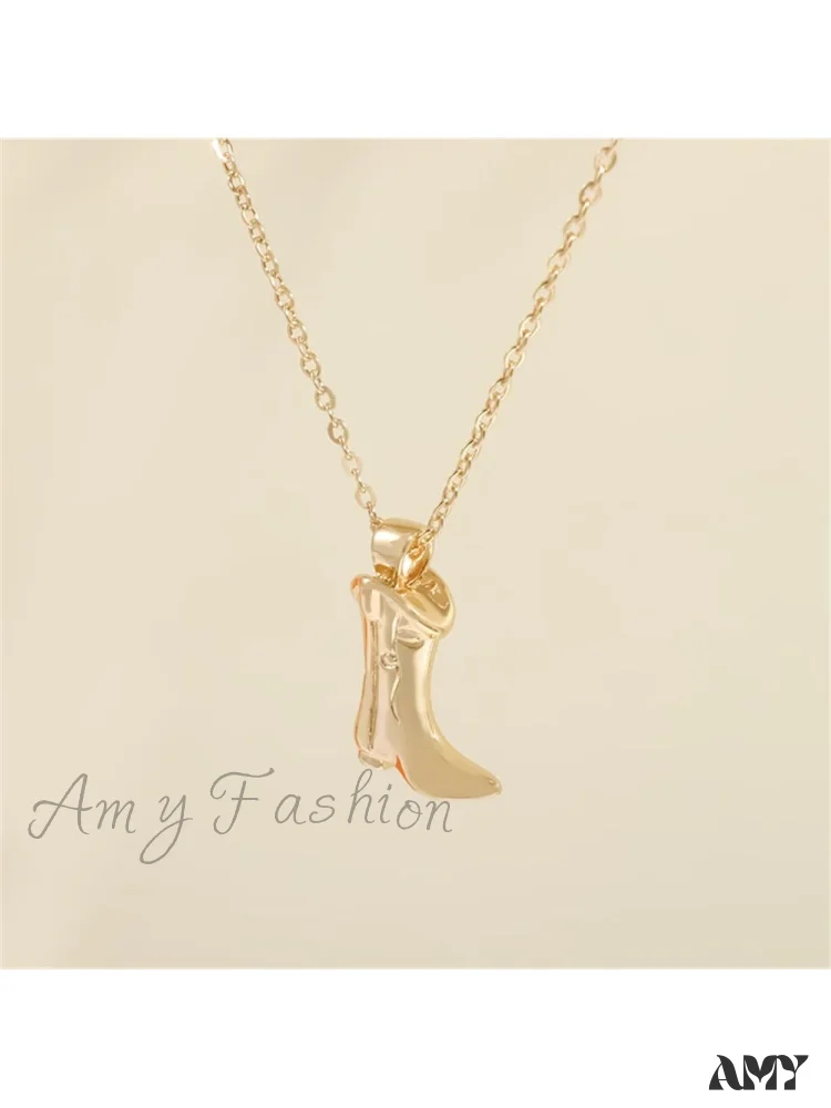 Amy Fashion - 1pc Retro Punk Style Western Cowboy Boot Shaped Pendant Necklace, - Image 4