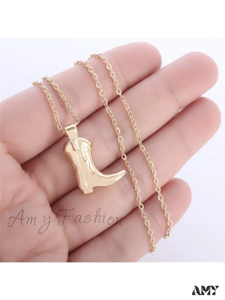 Amy Fashion - 1pc Retro Punk Style Western Cowboy Boot Shaped Pendant Necklace, - Image 5