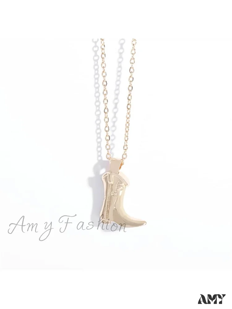 Amy Fashion - 1pc Retro Punk Style Western Cowboy Boot Shaped Pendant Necklace, - Image 6