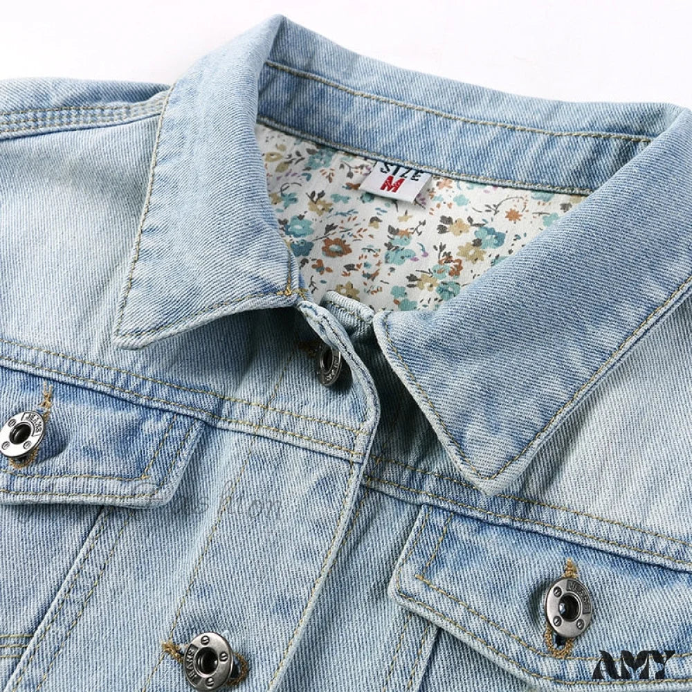 Amy Fashion - Slim Seven-point Sleeve Denim Jacket - Image 3