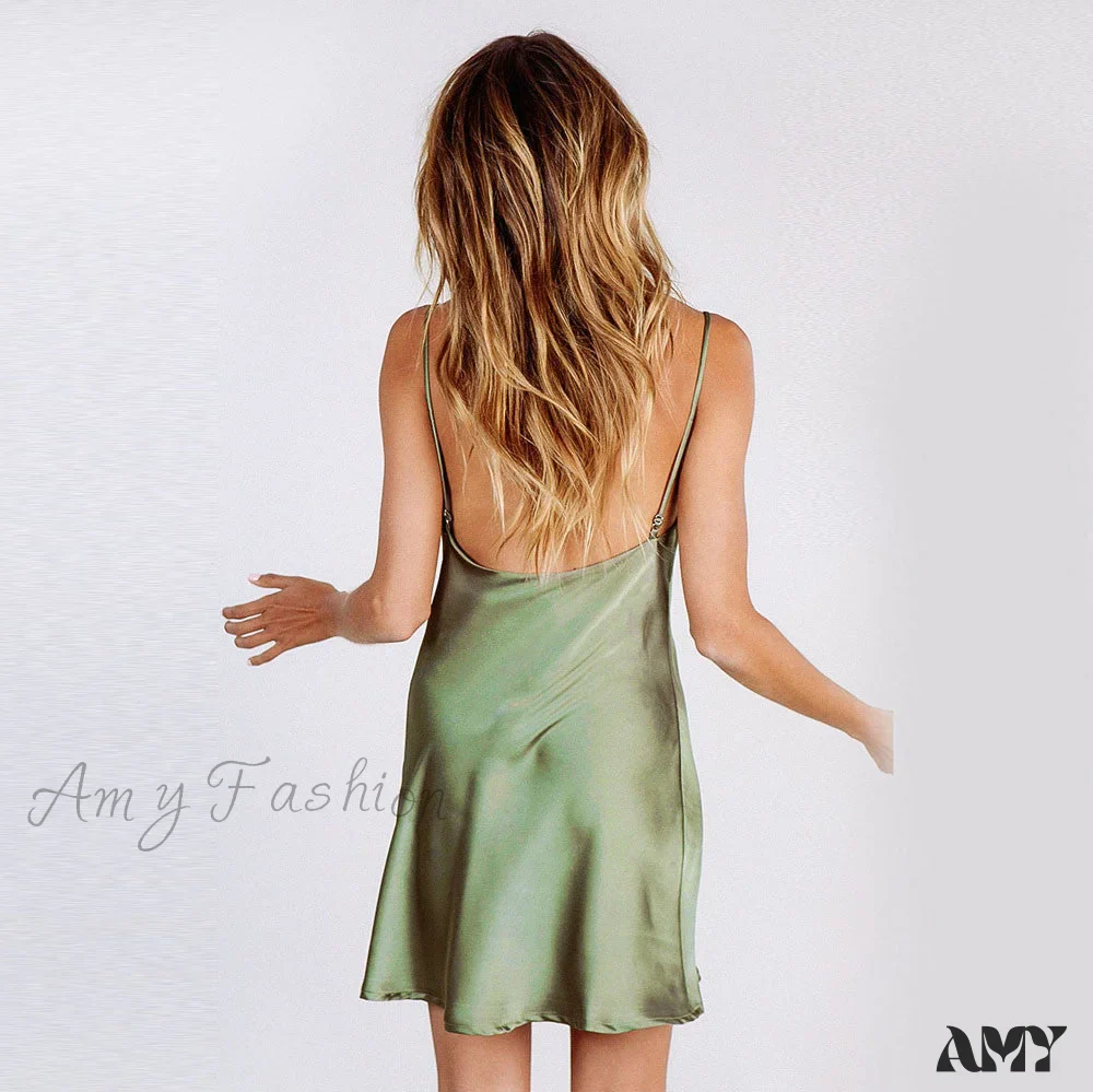 Amy Fashion - Deep V-Neck Sleeveless Soft Solid Ruffle Bandage Mini Dress - Image 2