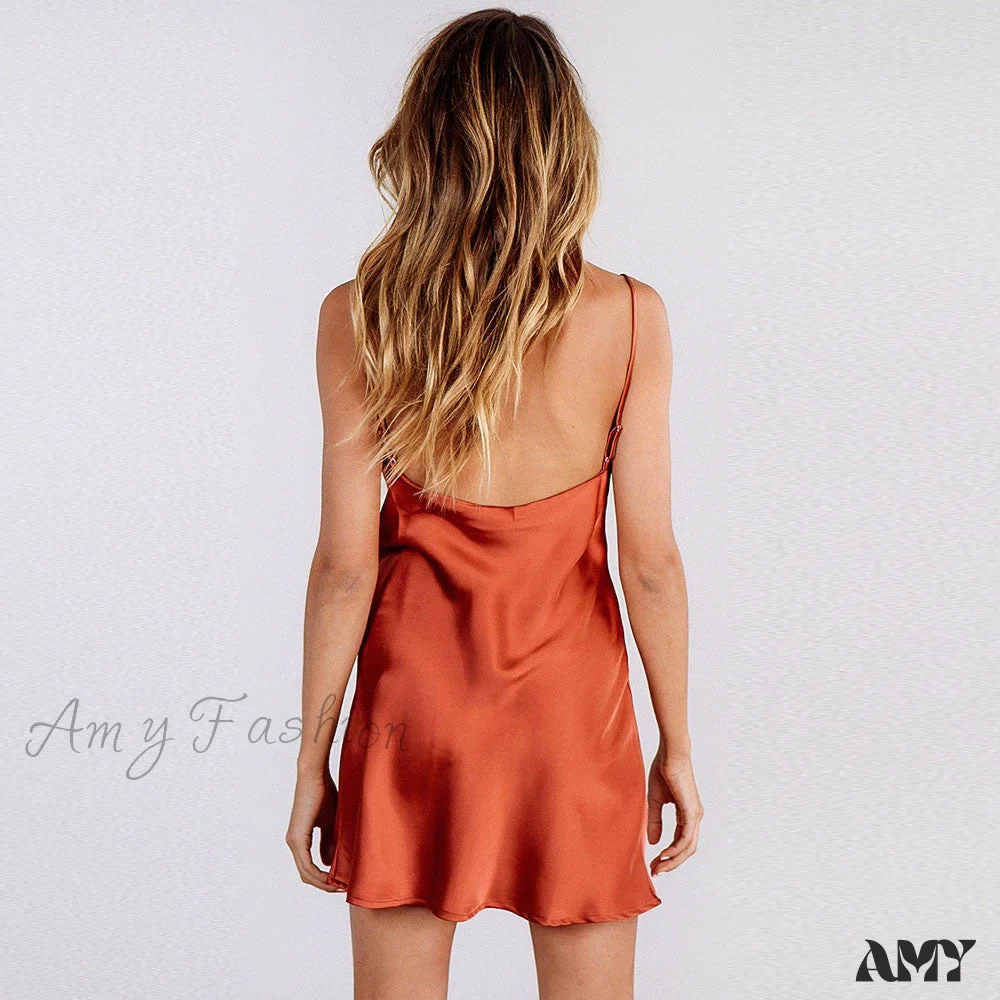 Amy Fashion - Deep V-Neck Sleeveless Soft Solid Ruffle Bandage Mini Dress - Image 5