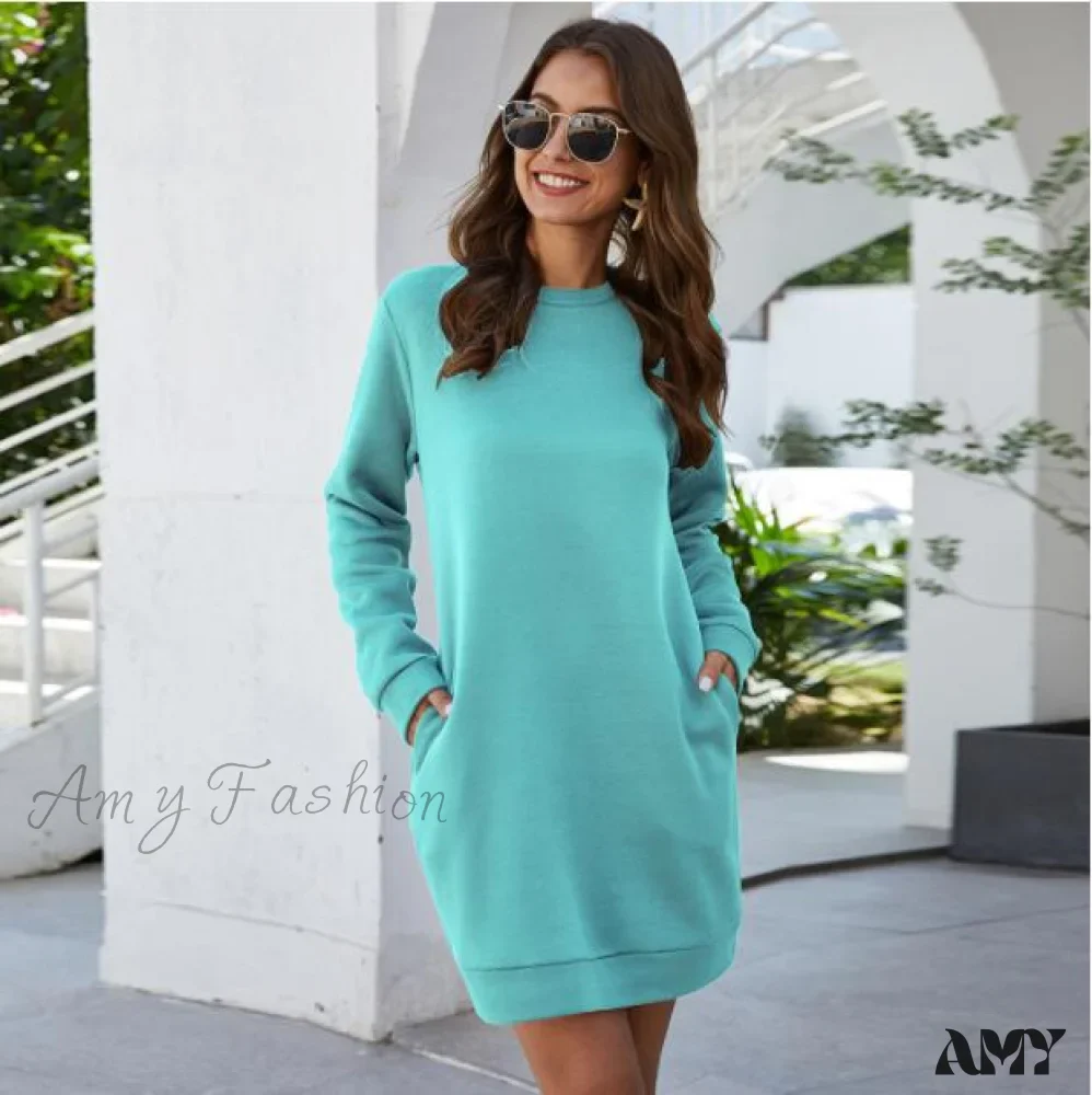 Amy Fashion - Casual Long Sleeve O Neck Pullover Dress - Image 12