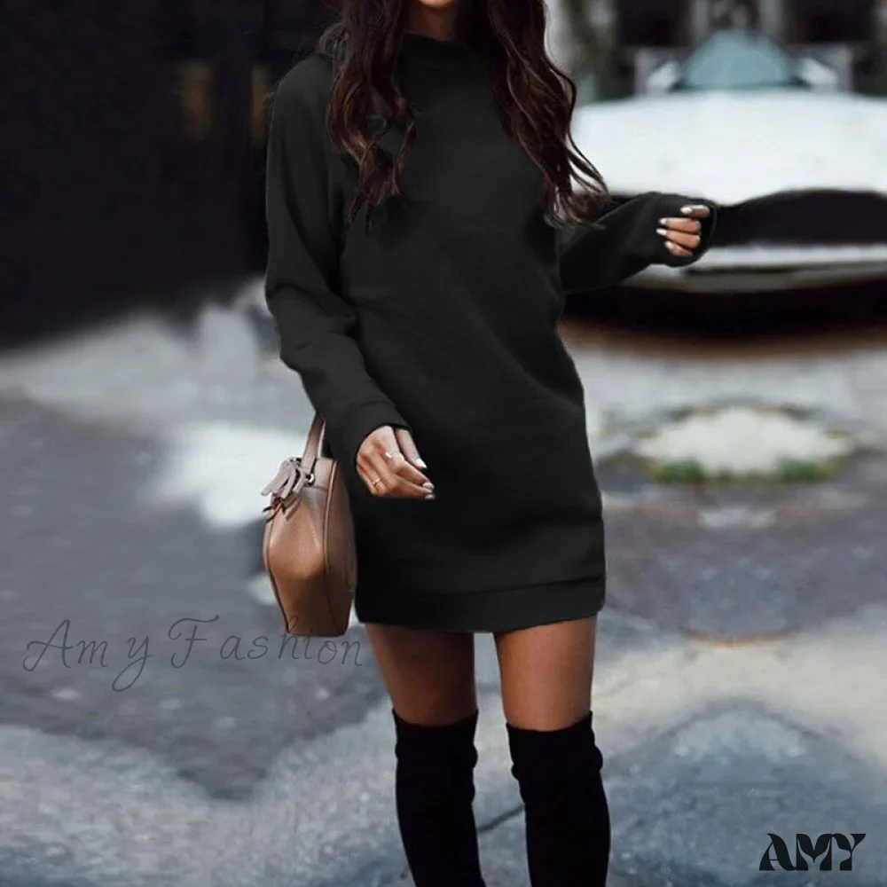 Amy Fashion - Casual Long Sleeve O Neck Pullover Dress - Image 13