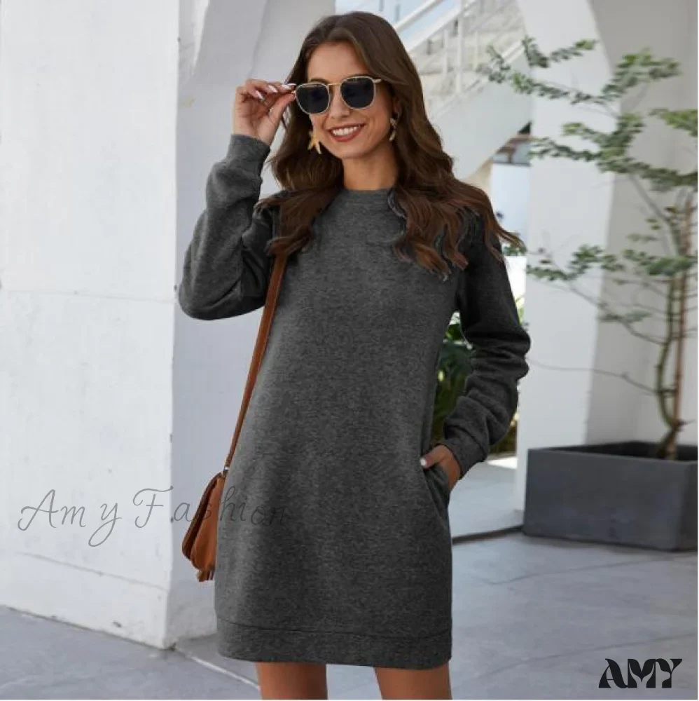 Amy Fashion - Casual Long Sleeve O Neck Pullover Dress - Image 7