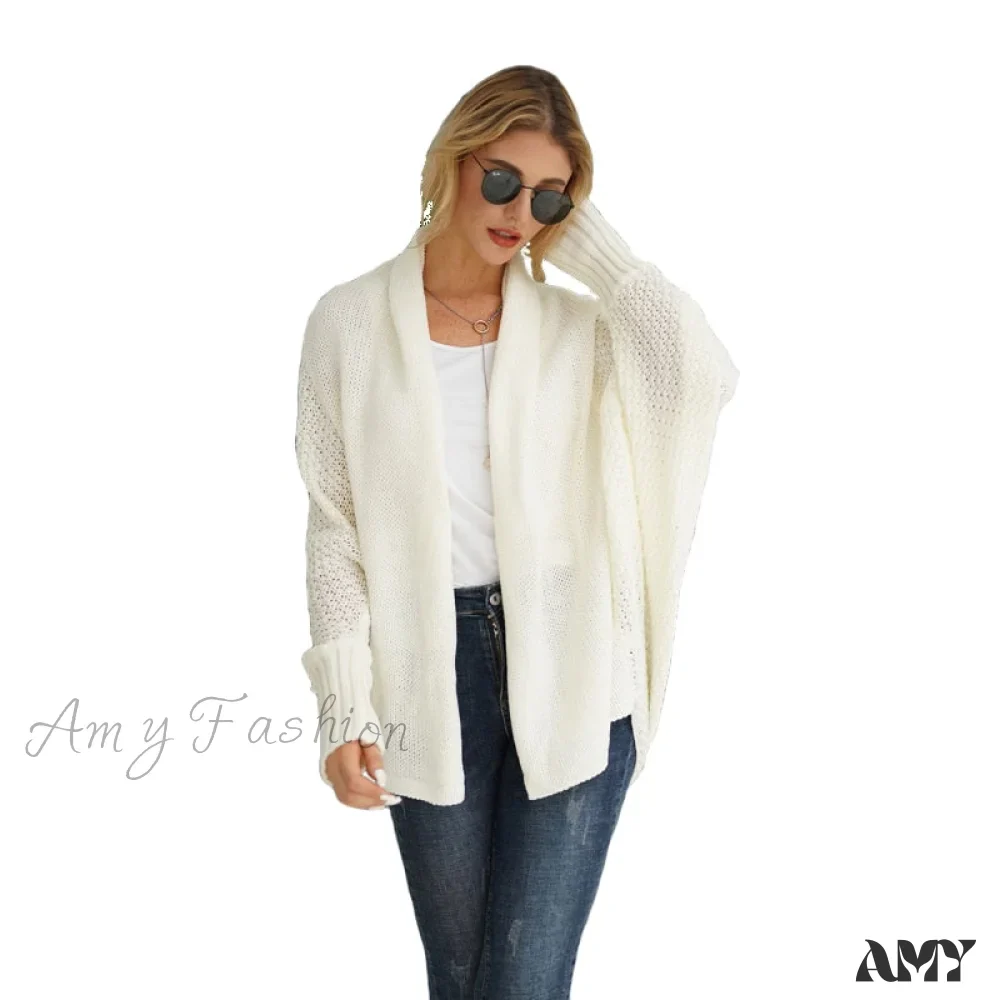 Amy Fashion - Solid Batwing Sleeve Loose-fitting Long Knitted Cardigan Sweater - Image 3