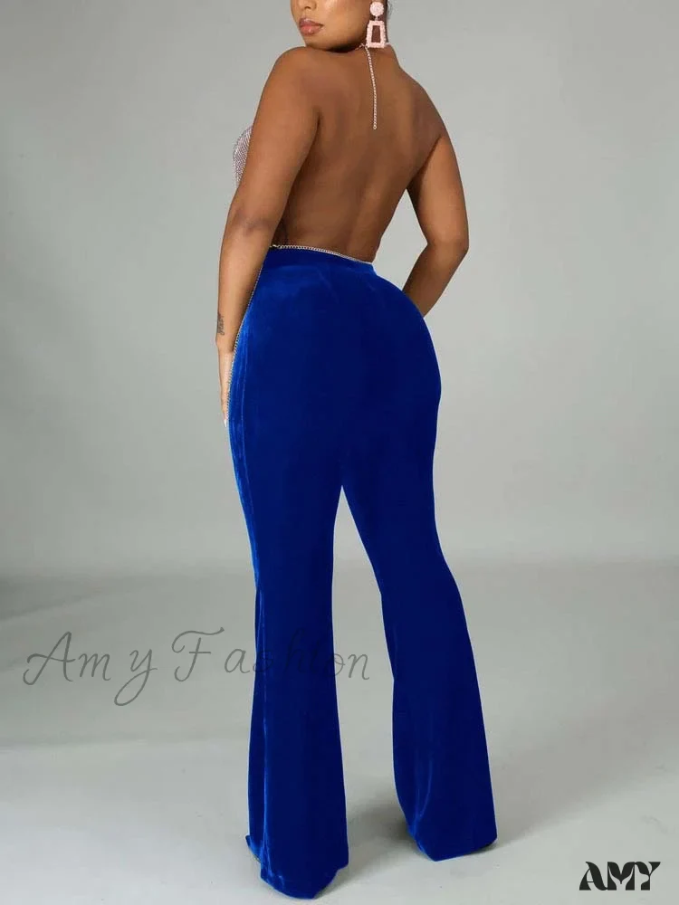 Amy Fashion - Velvet Velour Flared Bell Bottoms High Waist Pants - Image 15