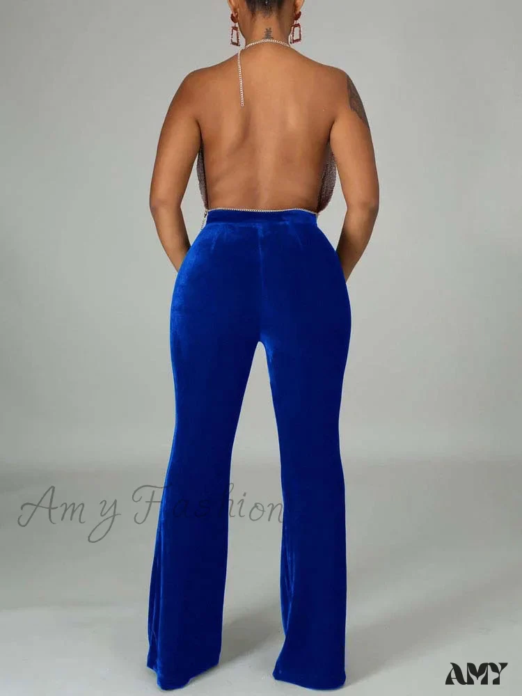 Amy Fashion - Velvet Velour Flared Bell Bottoms High Waist Pants - Image 16