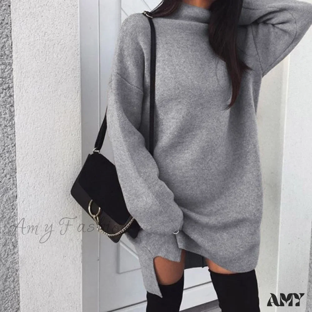 Amy Fashion - Fashion Turtleneck Elegant Lady Mid-length Dress - Image 2