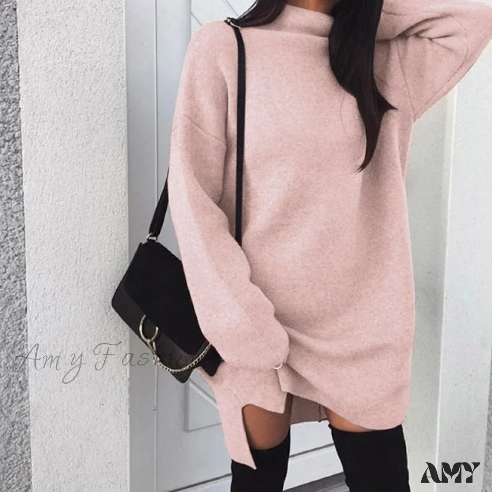 Amy Fashion - Fashion Turtleneck Elegant Lady Mid-length Dress - Image 3