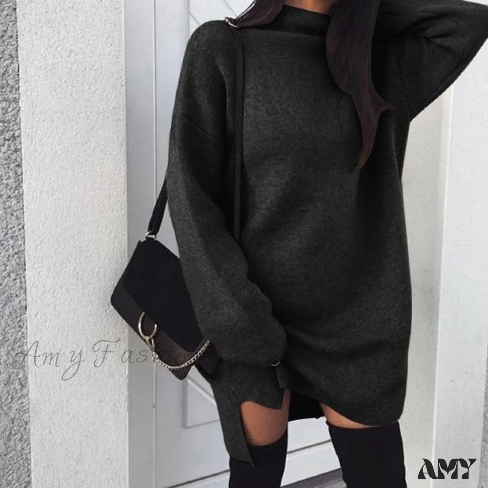 Amy Fashion - Fashion Turtleneck Elegant Lady Mid-length Dress - Image 4