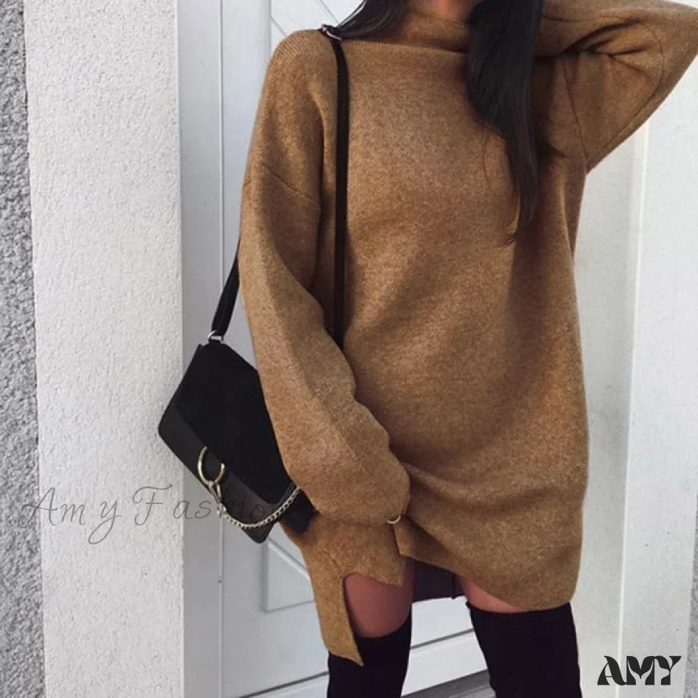 Amy Fashion - Fashion Turtleneck Elegant Lady Mid-length Dress - Image 5