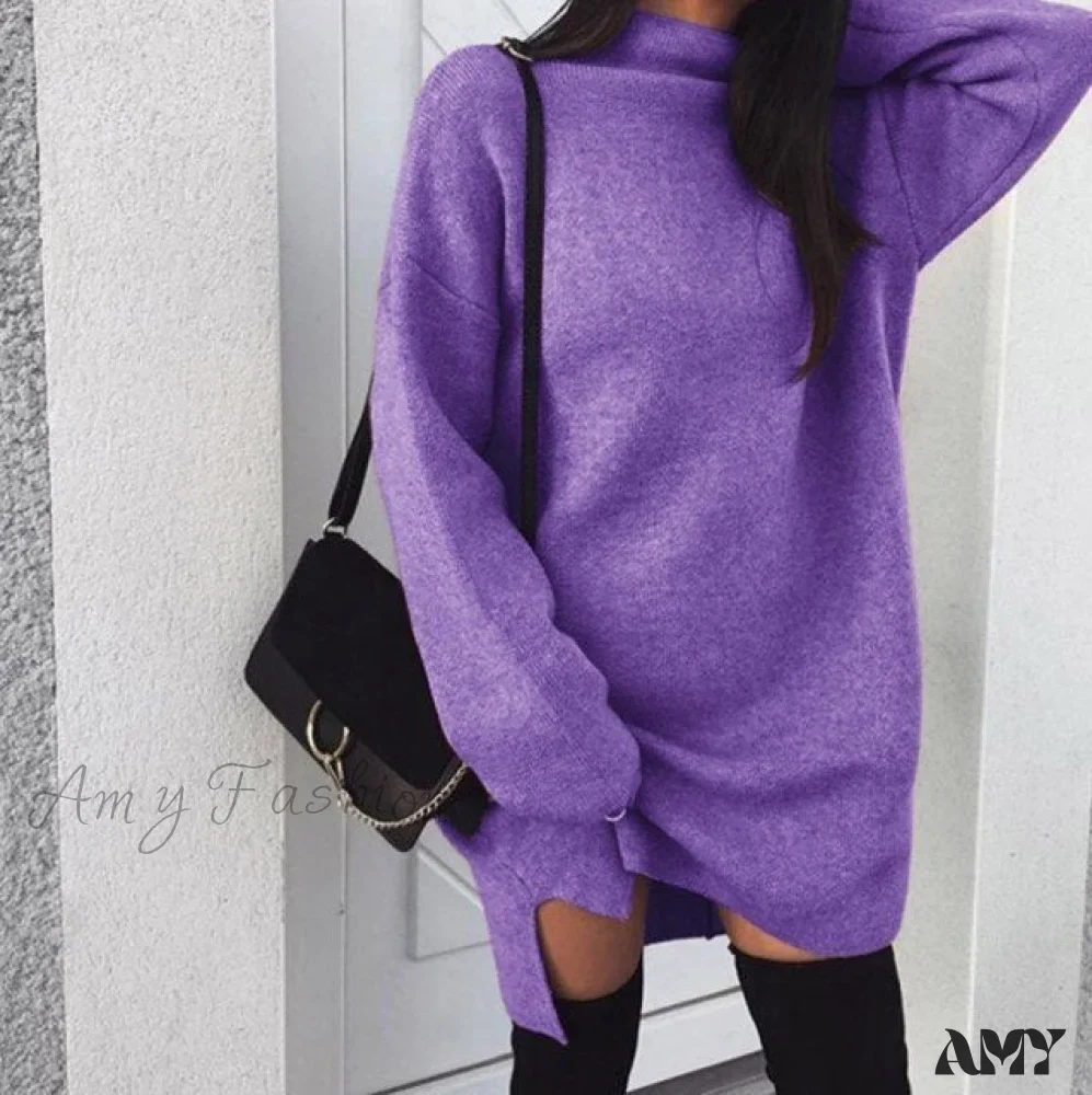 Amy Fashion - Fashion Turtleneck Elegant Lady Mid-length Dress - Image 6