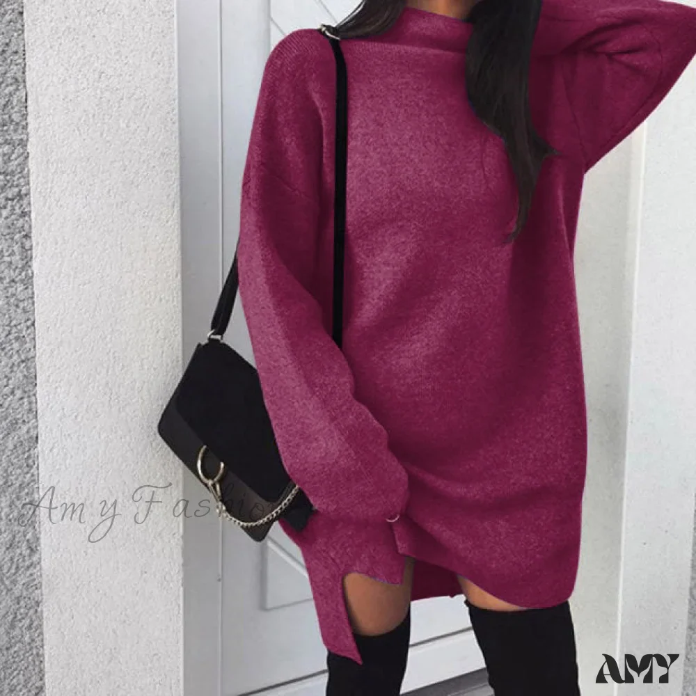 Amy Fashion - Fashion Turtleneck Elegant Lady Mid-length Dress - Image 7