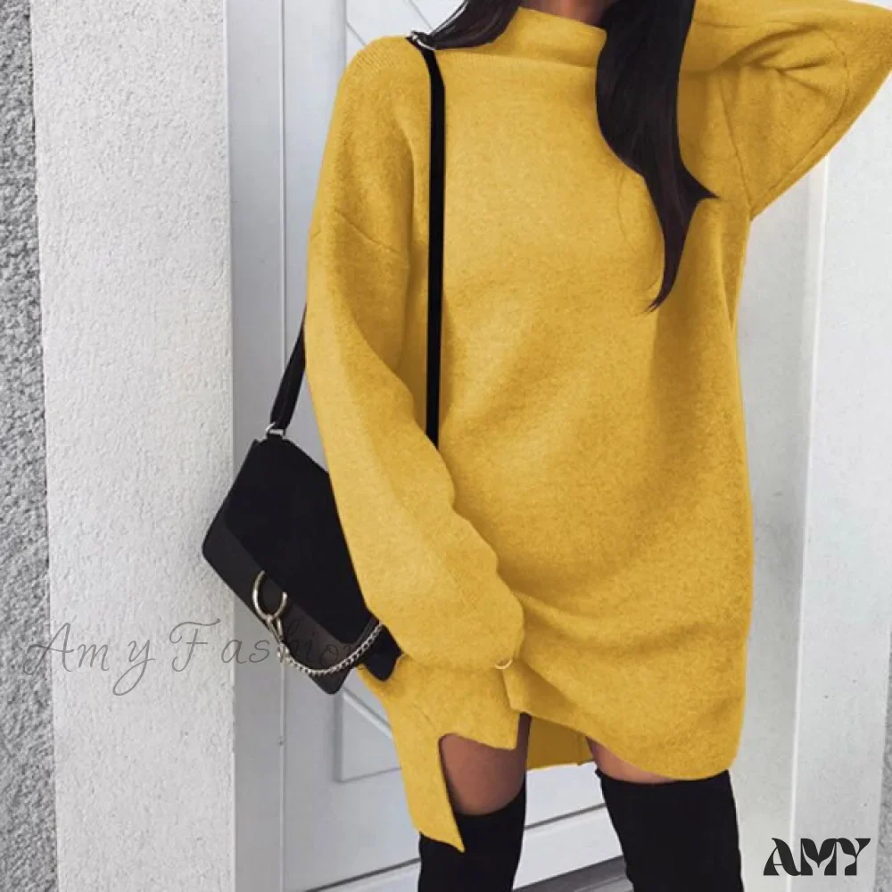 Amy Fashion - Fashion Turtleneck Elegant Lady Mid-length Dress - Image 8