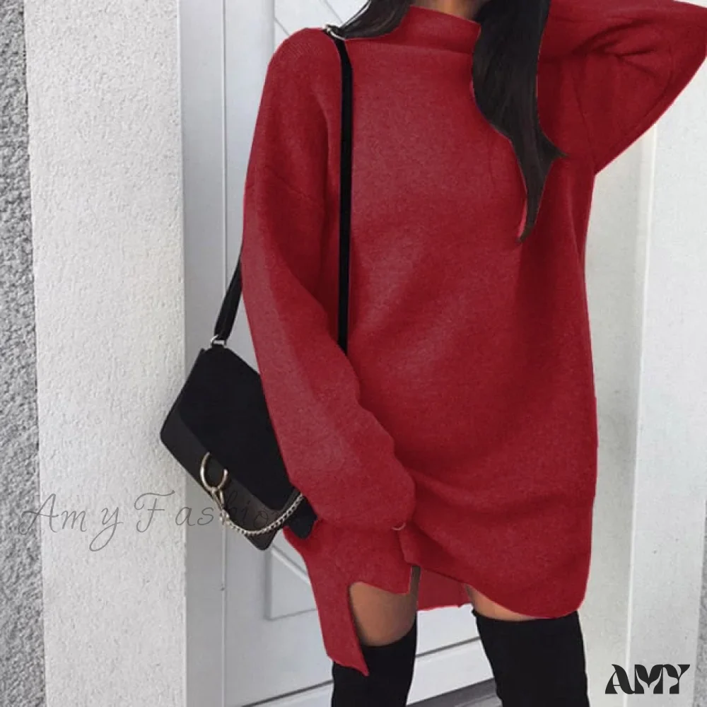 Amy Fashion - Fashion Turtleneck Elegant Lady Mid-length Dress - Image 9
