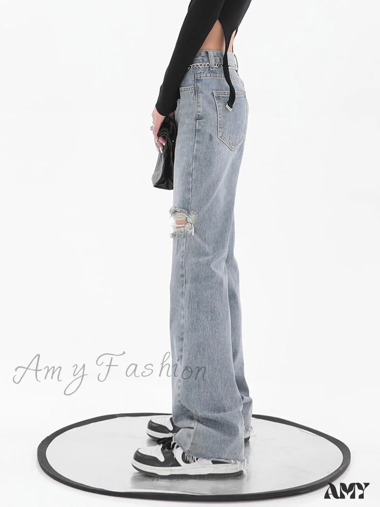 Amy Fashion - Chic Casual Y2k Ripped Jeans - Image 3