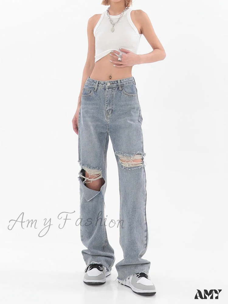 Amy Fashion - Chic Casual Y2k Ripped Jeans - Image 4