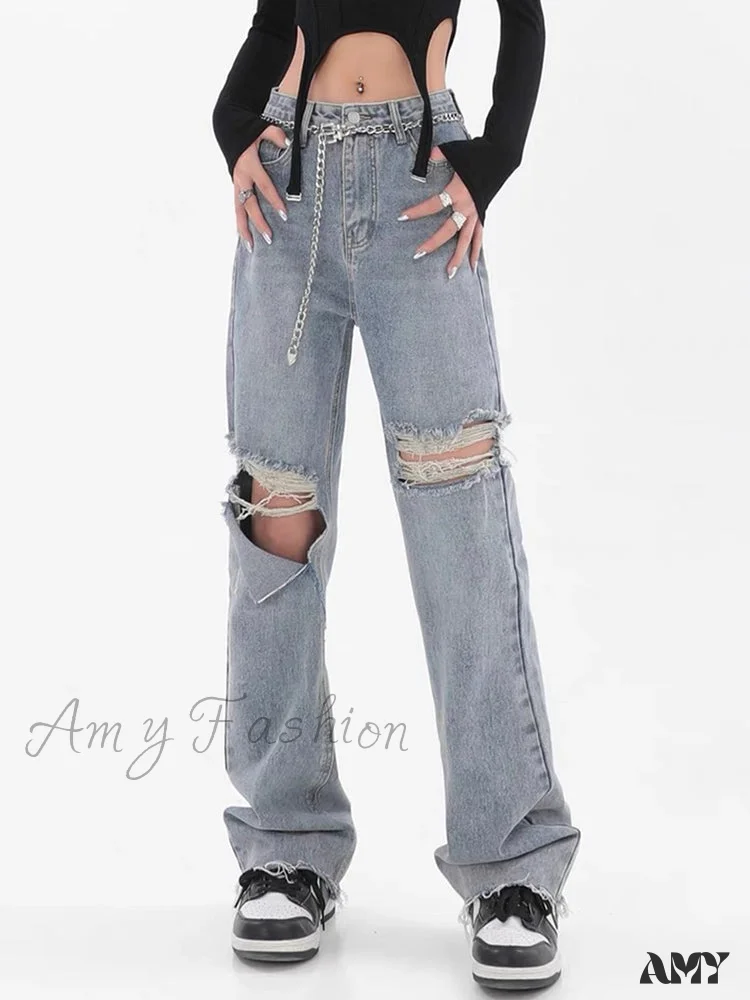 Amy Fashion - Chic Casual Y2k Ripped Jeans - Image 5