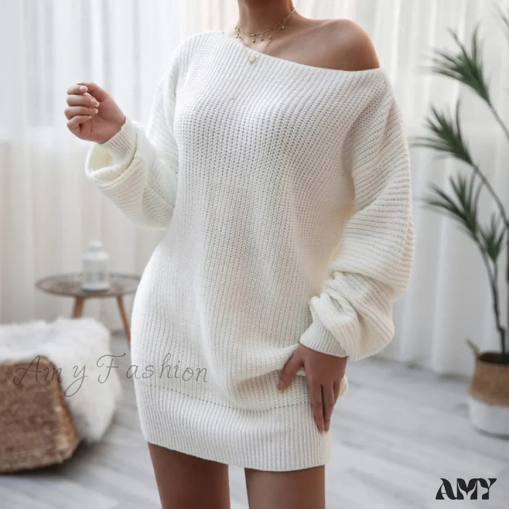 Amy Fashion - Lantern Sleeve Oversized Fashion Knitted Dress - Image 5