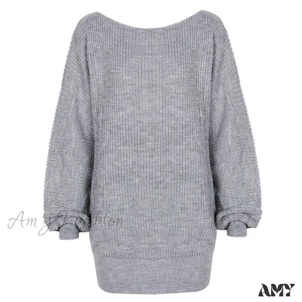 Amy Fashion - Lantern Sleeve Oversized Fashion Knitted Dress - Image 6