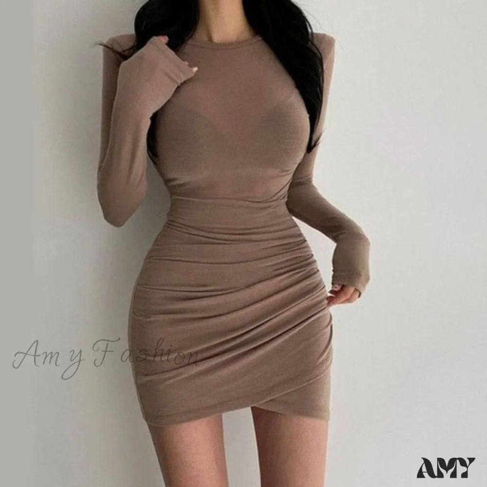 Amy Fashion - Long Sleeve Ruched Sexy Bodycon Mini Dress - Image 4
