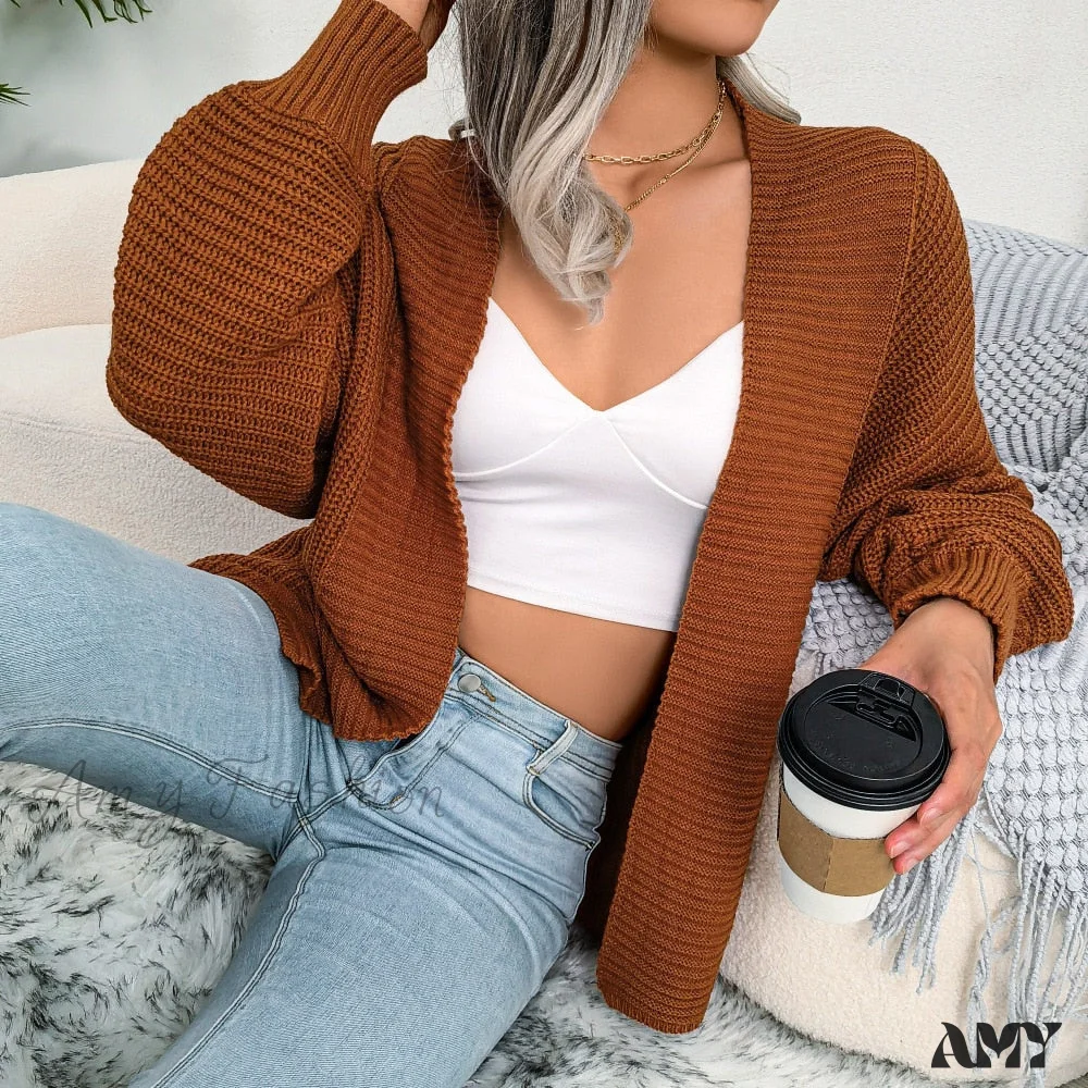 Amy Fashion - Long Sleeve Solid Color Knitted Cardigan Coat - Image 3