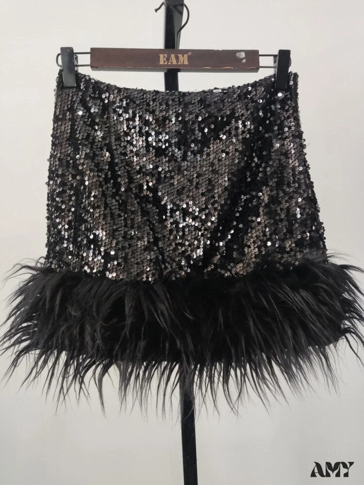Amy Fashion - Sequin Feather Women's Short Party Skirt - Image 5