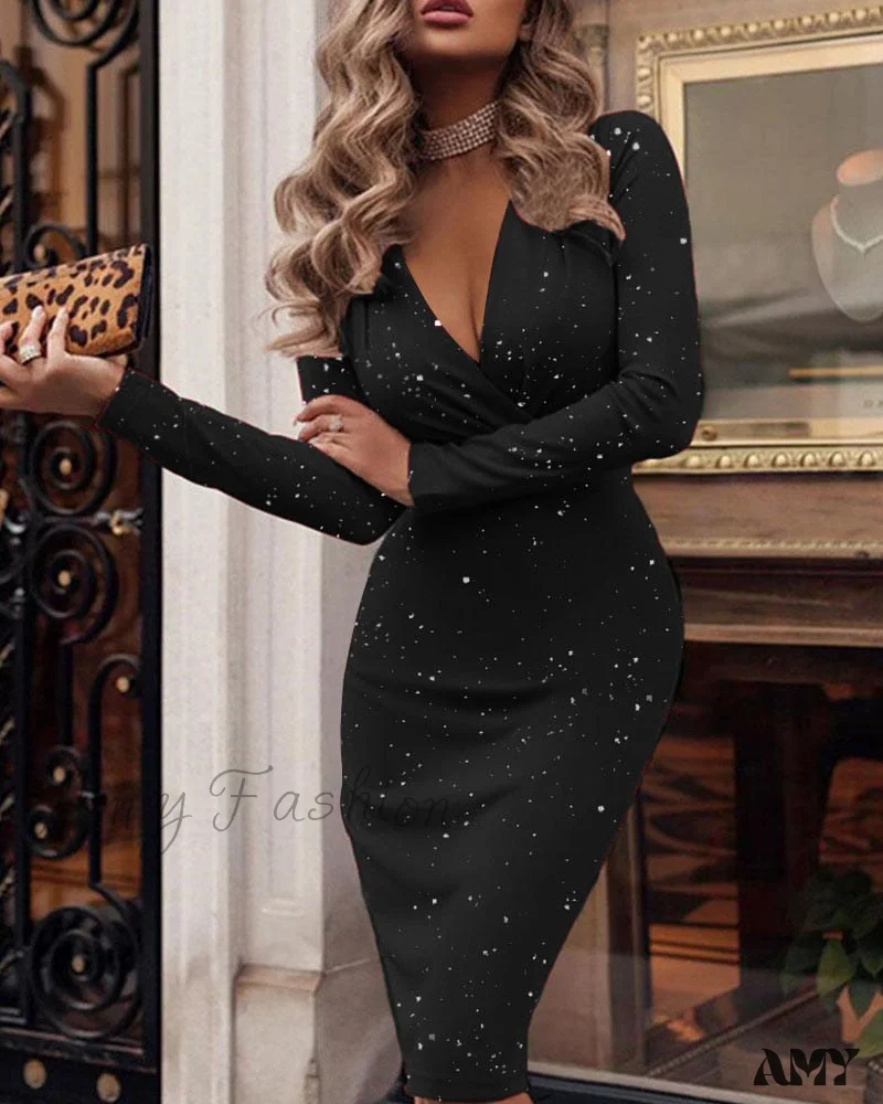 Amy Fashion - Christmas Glitter Ruched Sequins Skinny Sexy Robes - Image 6