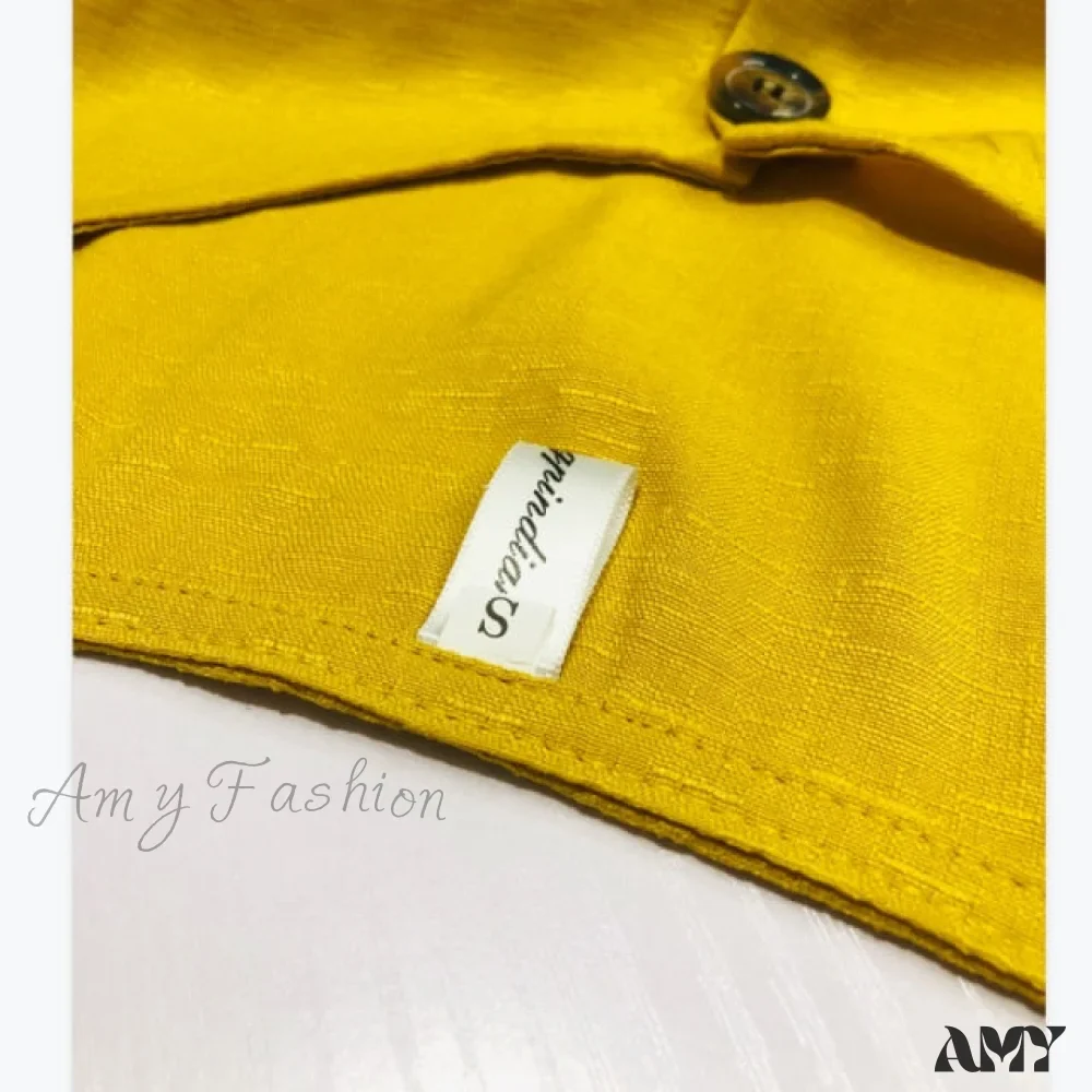 Amy Fashion - Pure Color Single Row Buttons V-Neck Dress - Image 8