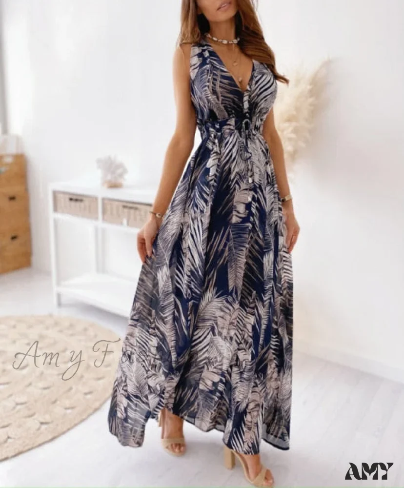 Amy Fashion - Sexy Deep V-Neck Ankle-Length Beach Party Dress - Image 6