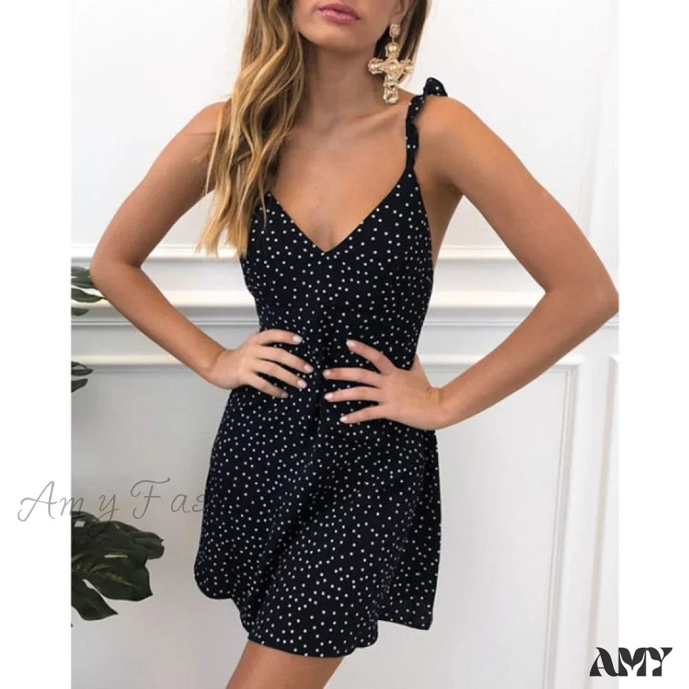 Amy Fashion - Sexy Ladies High Waist Dot Printing Mini Dresses - Image 6