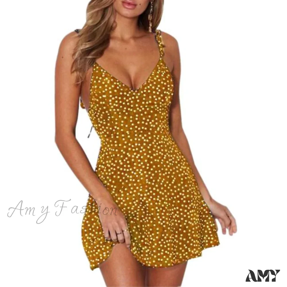 Amy Fashion - Sexy Ladies High Waist Dot Printing Mini Dresses - Image 7