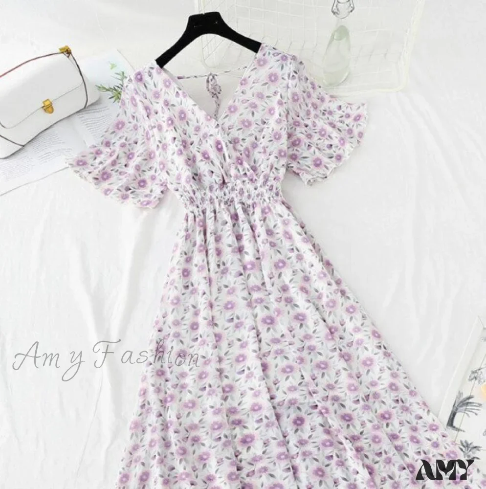 Amy Fashion - Short sleeve Chiffon Dress - Image 7