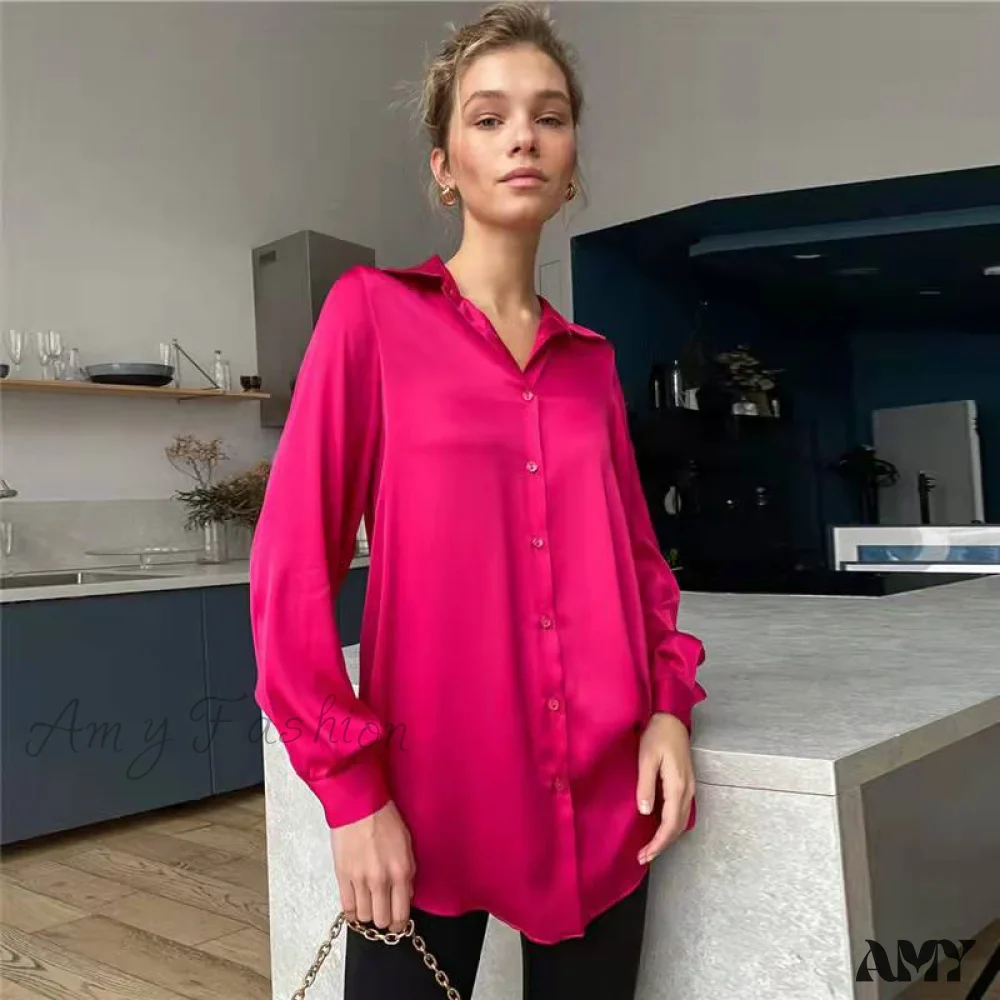 Amy Fashion - Elegant Long Sleeve Green Silk Blouse - Image 10