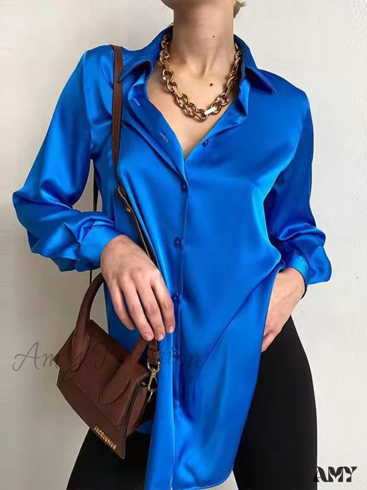 Amy Fashion - Elegant Long Sleeve Green Silk Blouse - Image 7