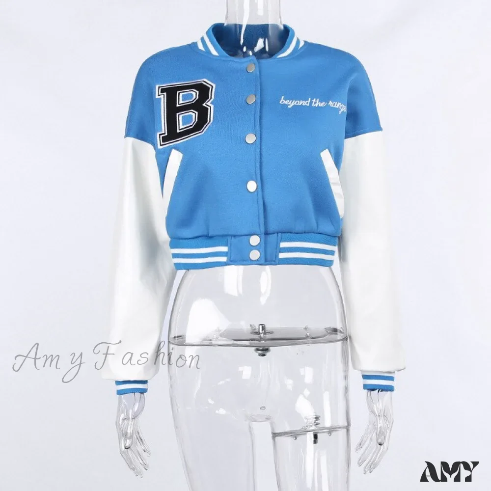 Amy Fashion - Stitching Letters Embroidery Baseball Uniform Jacket - Image 10