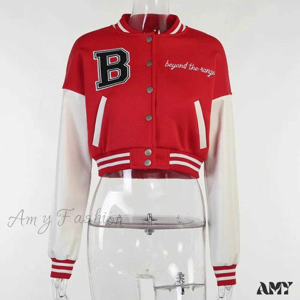 Amy Fashion - Stitching Letters Embroidery Baseball Uniform Jacket - Image 14